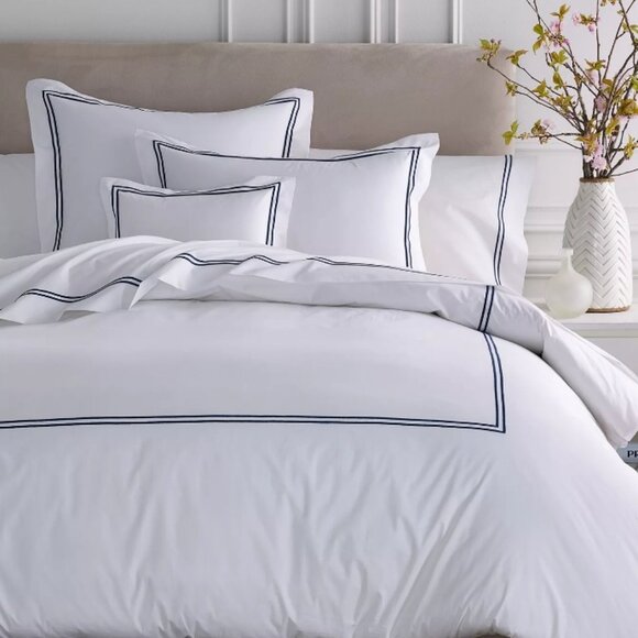 Frette Hotel Bianco Double Blue Stripe King size Italian Duvet cover and sham - Picture 1 of 16